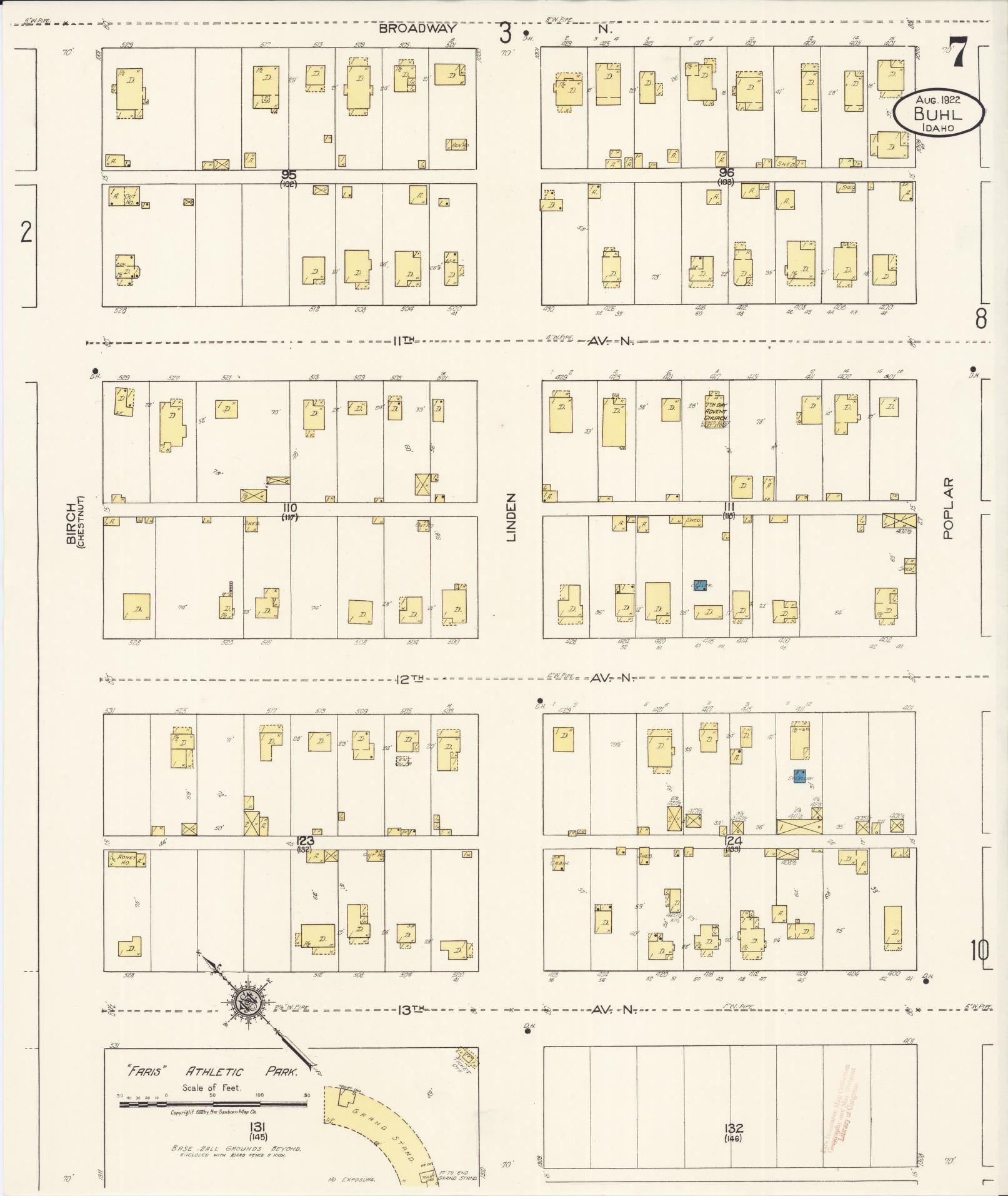 Sanborn Fire Insurance Map from Buhl, Twin Falls County, Idaho (1922), Sheet #0007 - Complete Map Set gallery image, historic Sanborn map, vintage wall art, Falls Idaho