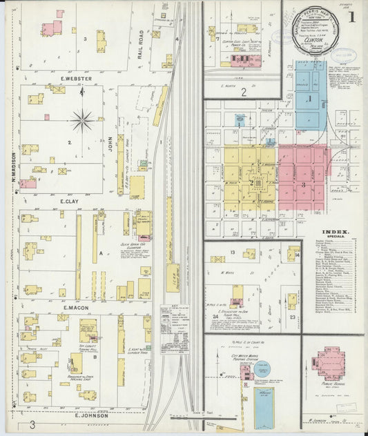 Sanborn Fire Insurance Map from Clinton, De Witt County, Illinois (1898), Sheet #0001 - Historic Sanborn Fire Insurance Map Print, vintage old map wall art, antique decor, genealogy gift, Illinois Illinois map