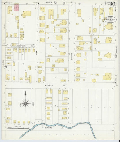 Sanborn Fire Insurance Map from Pine Bluff, Jefferson County, Arkansas (1908), Sheet #0030 - Complete Map Set gallery image, historic Sanborn map, vintage wall art, Arkansas Arkansas