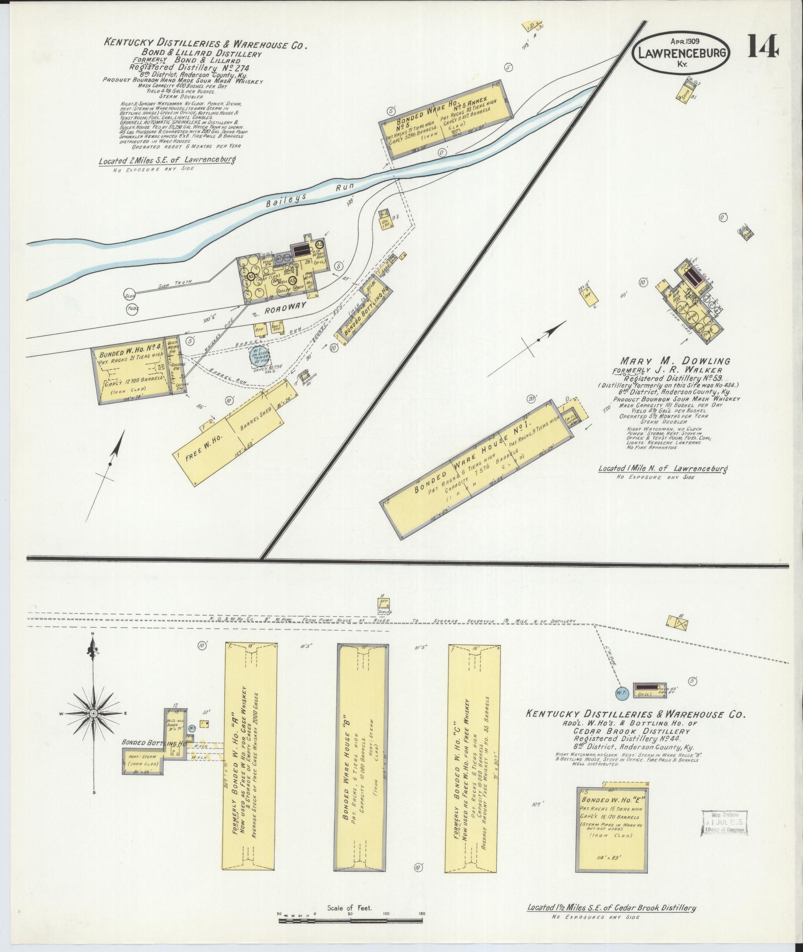 Sanborn Fire Insurance Map from Lawrenceburg, Anderson County, Kentucky (1909), Sheet #0014 - Complete Map Set gallery image, historic Sanborn map, vintage wall art, Kentucky Kentucky