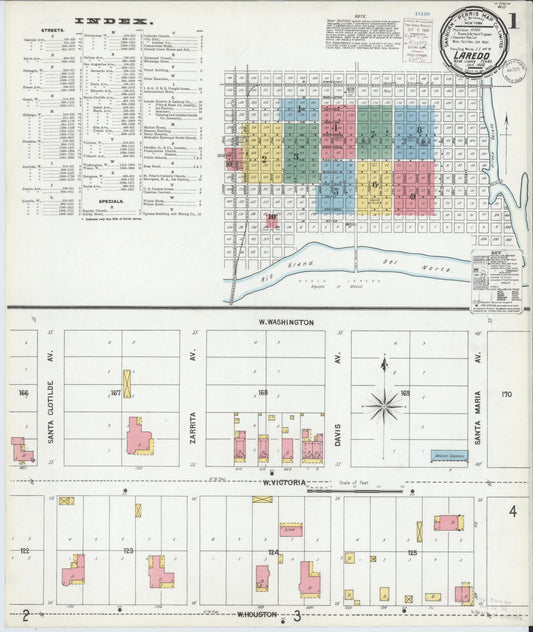 Sanborn Fire Insurance Map from Laredo, Webb County, Texas (1900), Sheet #0001 - Historic Sanborn Fire Insurance Map Print, vintage old map wall art, antique decor, genealogy gift, Texas Texas map