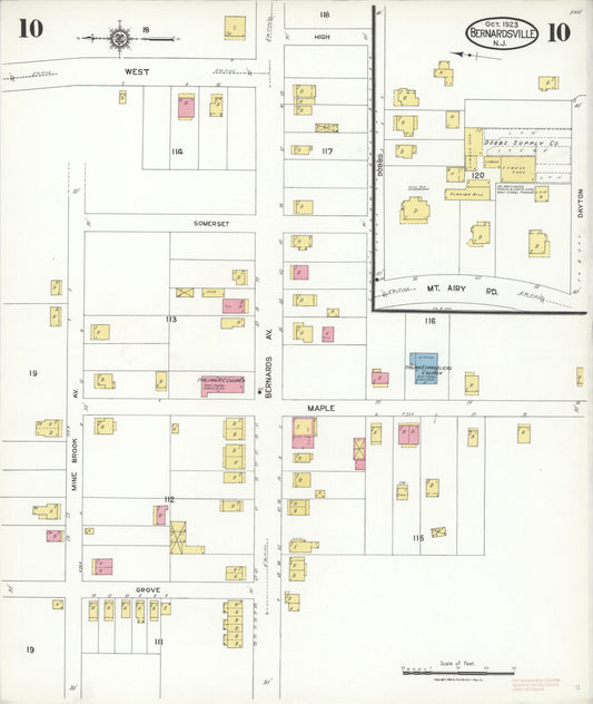 Sanborn Fire Insurance Map from Bernardsville, Somerset County, New Jersey (1923), Sheet #0010 - Historic Sanborn Fire Insurance Map Print, vintage old map wall art, antique decor, genealogy gift, New Jersey New Jersey map