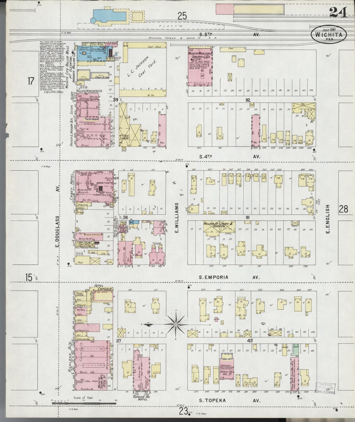 Sanborn Fire Insurance Map from Wichita, Sedgwick County, Kansas (1897), Sheet #0024 - Historic Sanborn Fire Insurance Map Print, vintage old map wall art, antique decor, genealogy gift, Kansas Kansas map
