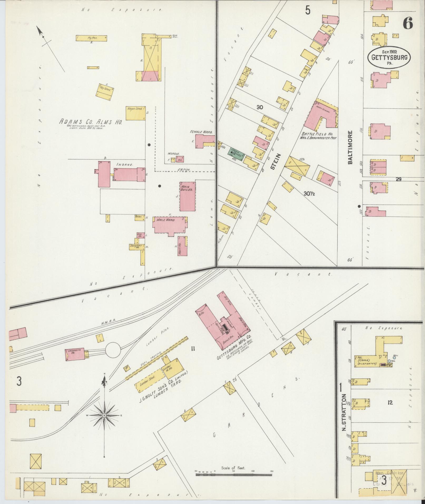Sanborn Fire Insurance Map from Gettysburg, Adams County, Pennsylvania (1902), Sheet #0006 - Historic Sanborn Fire Insurance Map Print, vintage old map wall art, antique decor, genealogy gift, Pennsylvania Pennsylvania map