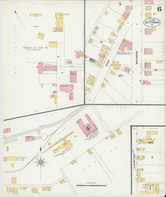Sanborn Fire Insurance Map from Gettysburg, Adams County, Pennsylvania (1902), Sheet #0006 - Historic Sanborn Fire Insurance Map Print, vintage old map wall art, antique decor, genealogy gift, Pennsylvania Pennsylvania map