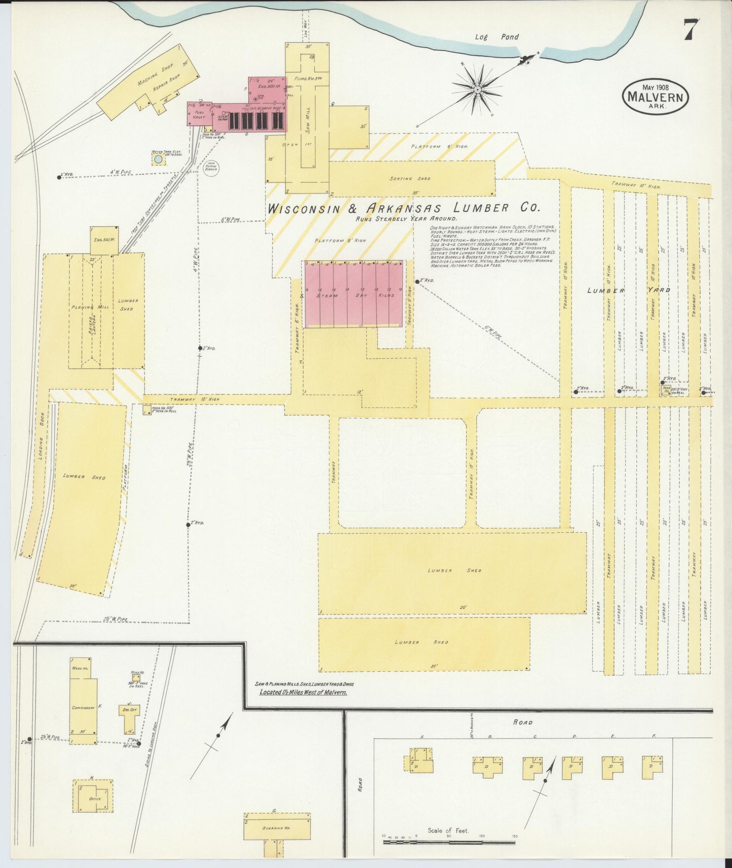 Sanborn Fire Insurance Map from Malvern, Hot Springs County, Arkansas (1908), Sheet #0007 - Complete Map Set gallery image, historic Sanborn map, vintage wall art, Arkansas Arkansas