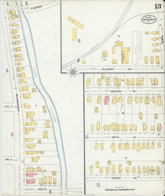 Sanborn Fire Insurance Map from Herkimer, Herkimer County, New York (1900), Sheet #0013 - Historic Sanborn Fire Insurance Map Print, vintage old map wall art, antique decor, genealogy gift, New York New York map