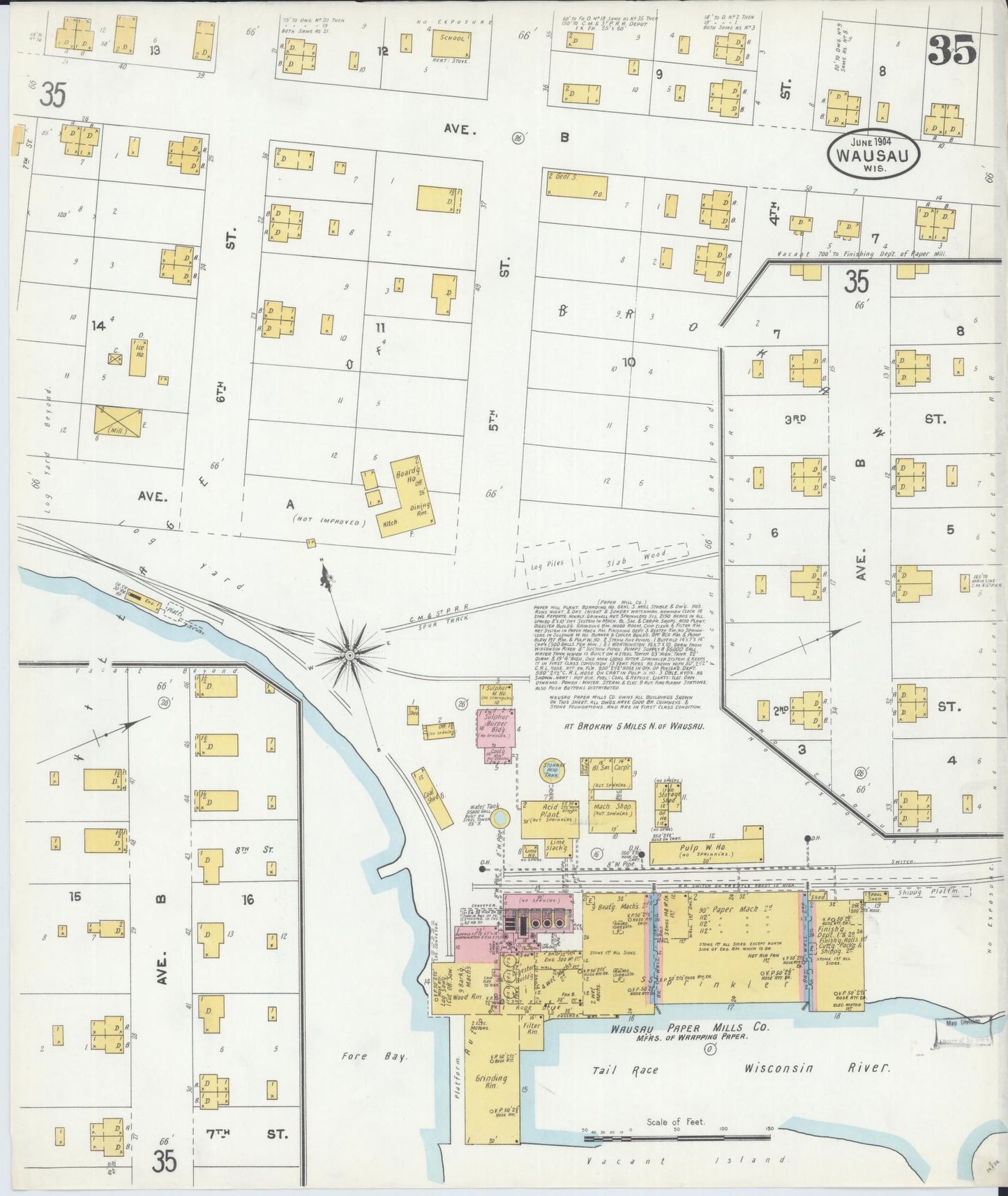 Sanborn Fire Insurance Map from Wausau, Marathon County, Wisconsin (1904), Sheet #0035 - Complete Map Set gallery image, historic Sanborn map, vintage wall art, Wisconsin Wisconsin