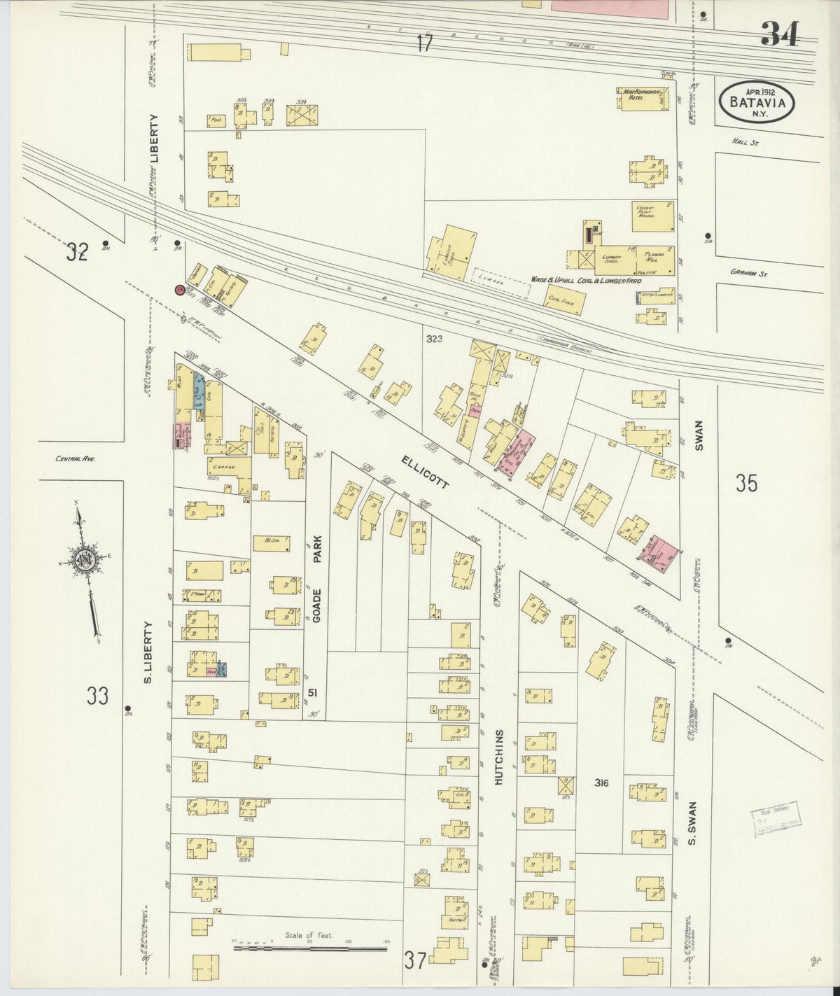 Sanborn Fire Insurance Map from Batavia, Genesee County, New York (1912), Sheet #0034 - Complete Map Set gallery image, historic Sanborn map, vintage wall art, New York New York