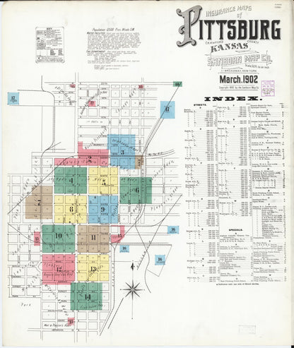 Sanborn Fire Insurance Map from Pittsburg, Crawford County, Kansas (1902), Sheet #0001 - Complete Map Set gallery image, historic Sanborn map, vintage wall art, Kansas Kansas