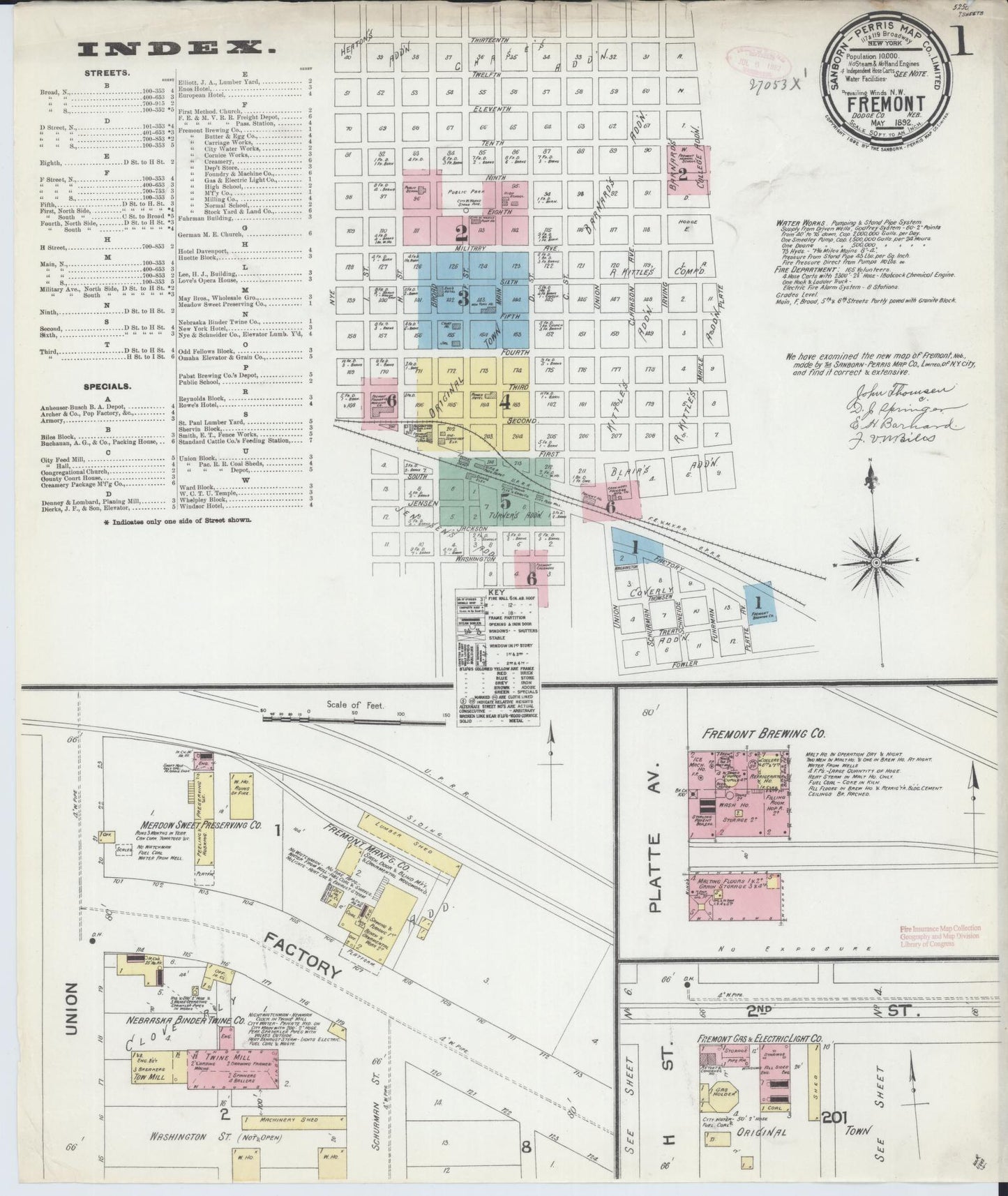 Sanborn Fire Insurance Map from Fremont, Dodge County, Nebraska (1892), Sheet #0001 - Historic Sanborn Fire Insurance Map Print, vintage old map wall art, antique decor, genealogy gift, Nebraska Nebraska map