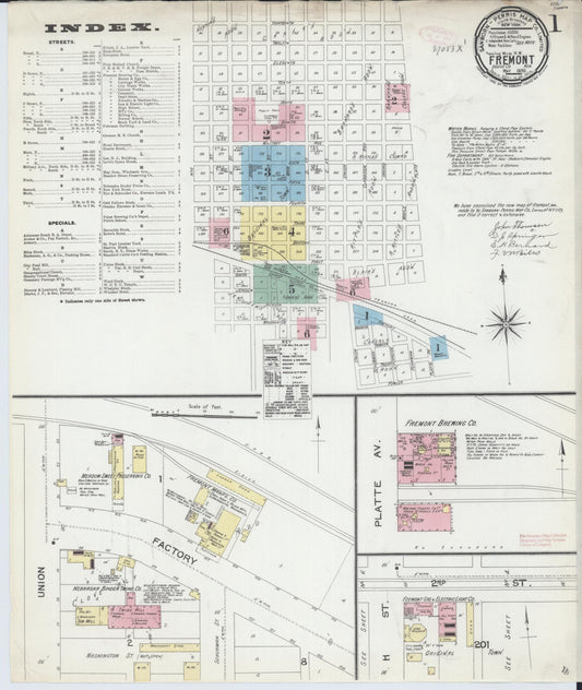 Sanborn Fire Insurance Map from Fremont, Dodge County, Nebraska (1892), Sheet #0001 - Historic Sanborn Fire Insurance Map Print, vintage old map wall art, antique decor, genealogy gift, Nebraska Nebraska map