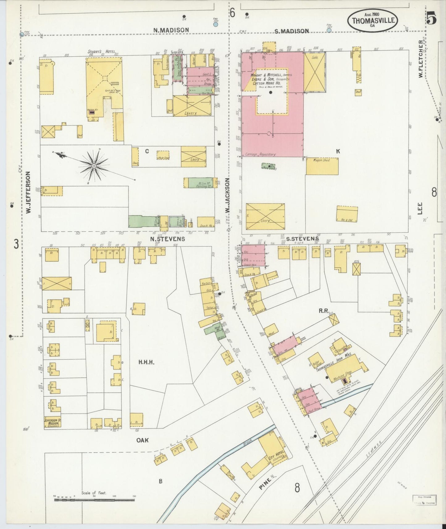 Sanborn Fire Insurance Map from Thomasville, Thomas County, Georgia (1900), Sheet #0005 - Complete Map Set gallery image, historic Sanborn map, vintage wall art, Georgia Georgia