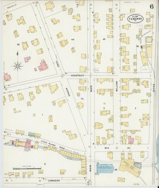 Sanborn Fire Insurance Map from Towanda, Bradford County, Pennsylvania (1897), Sheet #0006 - Historic Sanborn Fire Insurance Map Print, vintage old map wall art, antique decor, genealogy gift, Pennsylvania Pennsylvania map