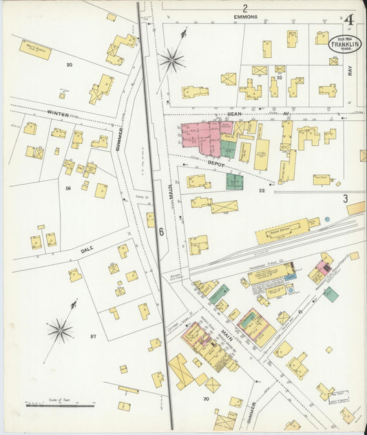 Sanborn Fire Insurance Map from Franklin, Norfolk County, Massachusetts (1904), Sheet #0004 - Historic Sanborn Fire Insurance Map Print, vintage old map wall art, antique decor, genealogy gift, Massachusetts Massachusetts map