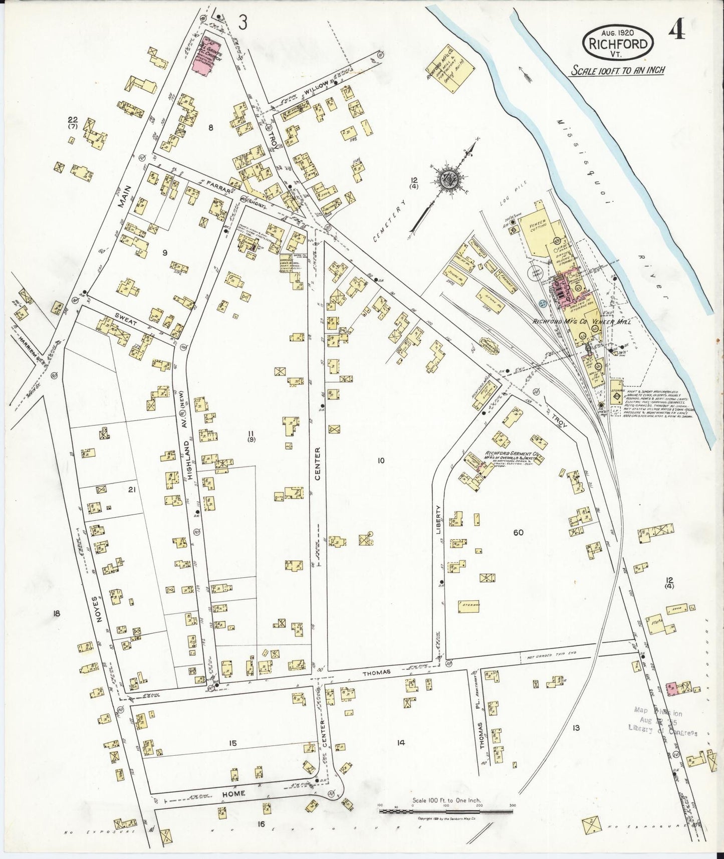 Sanborn Fire Insurance Map from Richford, Franklin County, Vermont (1920), Sheet #0004 - Complete Map Set gallery image, historic Sanborn map, vintage wall art, Vermont Vermont
