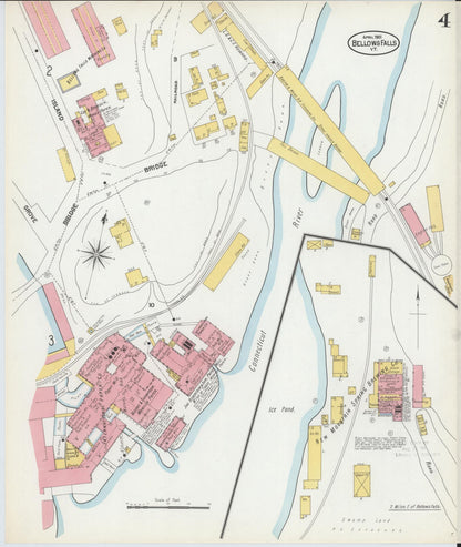 Sanborn Fire Insurance Map from Bellows Falls, Windham County, Vermont (1901), Sheet #0004 - Complete Map Set gallery image, historic Sanborn map, vintage wall art, Vermont Vermont