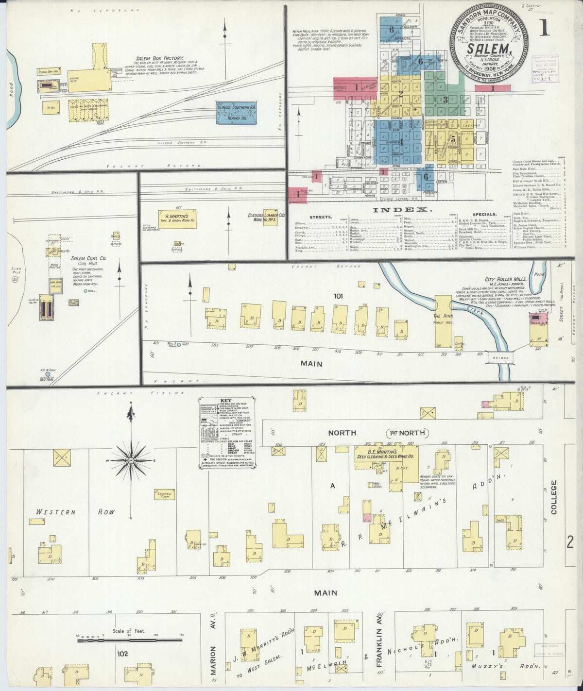 Sanborn Fire Insurance Map from Salem, Marion County, Illinois (1908), Sheet #0001 - Historic Sanborn Fire Insurance Map Print, vintage old map wall art, antique decor, genealogy gift, Illinois Illinois map