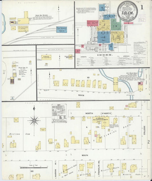 Sanborn Fire Insurance Map from Salem, Marion County, Illinois (1908), Sheet #0001 - Historic Sanborn Fire Insurance Map Print, vintage old map wall art, antique decor, genealogy gift, Illinois Illinois map
