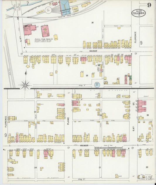 Sanborn Fire Insurance Map from Columbia, Lancaster County, Pennsylvania (1899), Sheet #0009 - Historic Sanborn Fire Insurance Map Print, vintage old map wall art, antique decor, genealogy gift, Pennsylvania Pennsylvania map