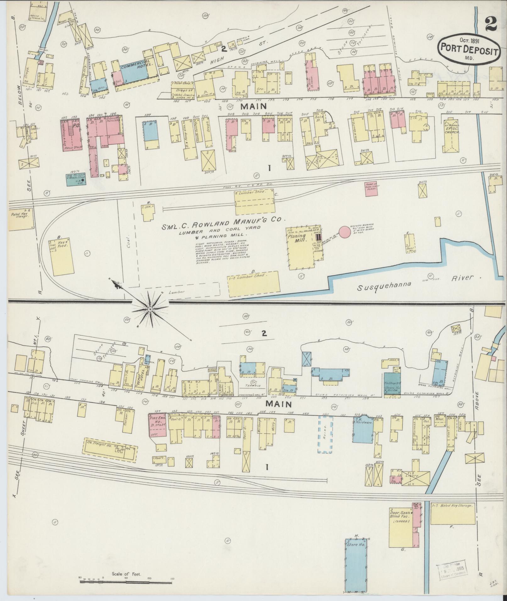 Sanborn Fire Insurance Map from Port Deposit, Cecil County, Maryland (1891), Sheet #0002 - Historic Sanborn Fire Insurance Map Print, vintage old map wall art