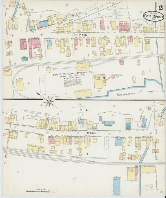 Sanborn Fire Insurance Map from Port Deposit, Cecil County, Maryland (1891), Sheet #0002 - Historic Sanborn Fire Insurance Map Print, vintage old map wall art