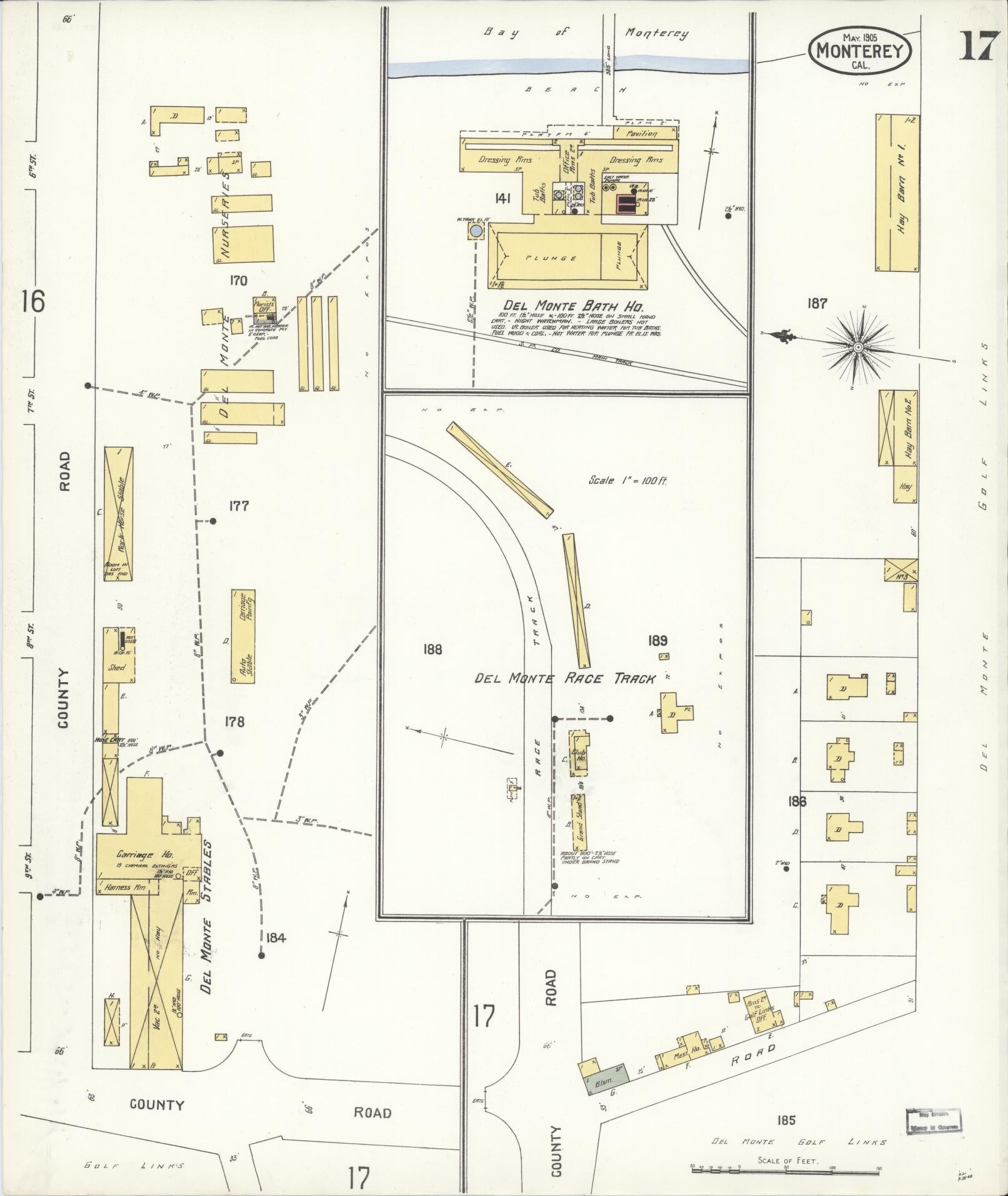 Sanborn Fire Insurance Map from Monterey, Monterey County, California (1905), Sheet #0017 - Historic Sanborn Fire Insurance Map Print, vintage old map wall art, antique decor, genealogy gift, California California map