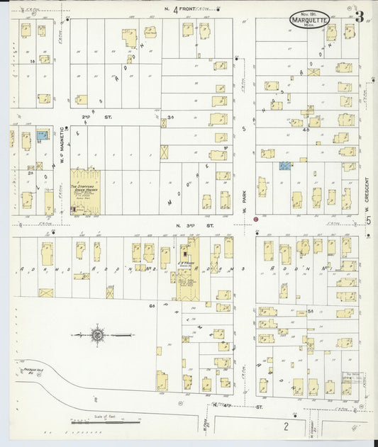 Sanborn Fire Insurance Map from Marquette, Marquette County, Michigan (1911), Sheet #0003 - Historic Sanborn Fire Insurance Map Print, vintage old map wall art, antique decor, genealogy gift, Michigan Michigan map