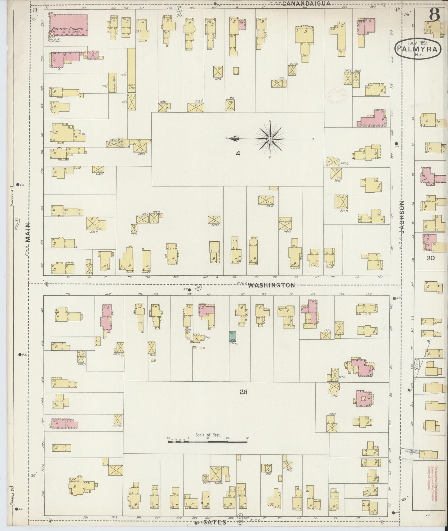 Sanborn Fire Insurance Map from Palmyra, Wayne County, New York (1894), Sheet #0008 - Complete Map Set gallery image, historic Sanborn map, vintage wall art, New York New York