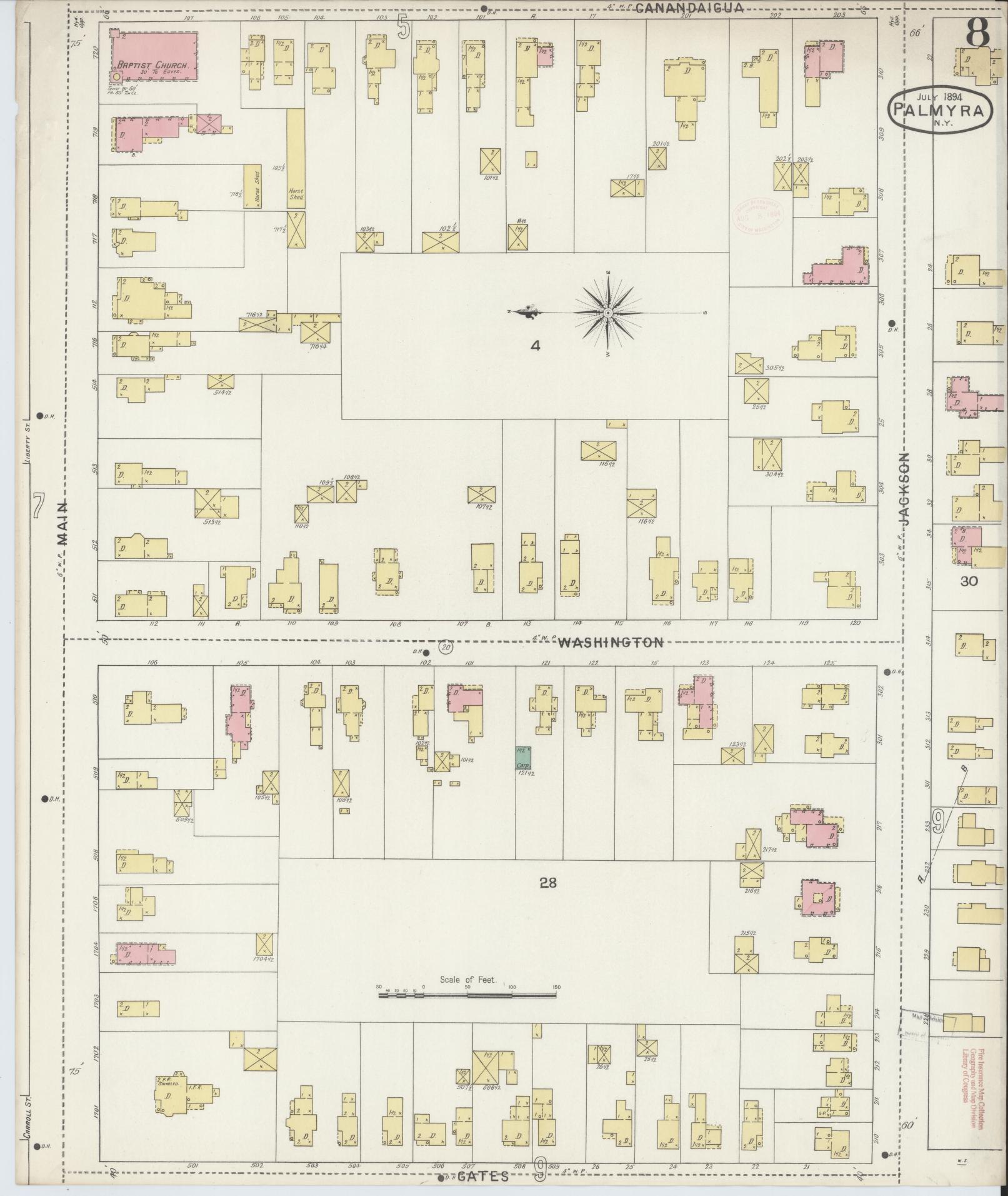 Sanborn Fire Insurance Map from Palmyra, Wayne County, New York (1894), Sheet #0008 - Complete Map Set gallery image, historic Sanborn map, vintage wall art, New York New York