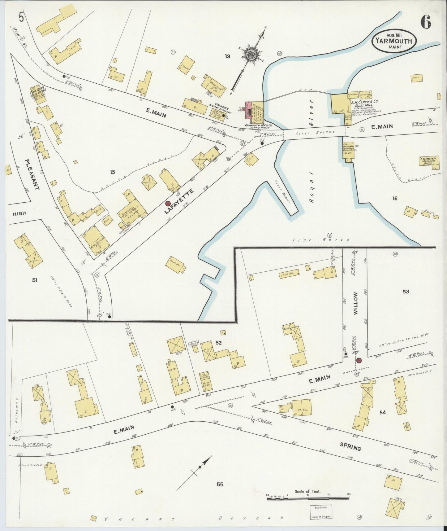 Sanborn Fire Insurance Map from Yarmouth, Cumberland County, Maine (1911), Sheet #0006 - Complete Map Set gallery image, historic Sanborn map, vintage wall art, Maine Maine