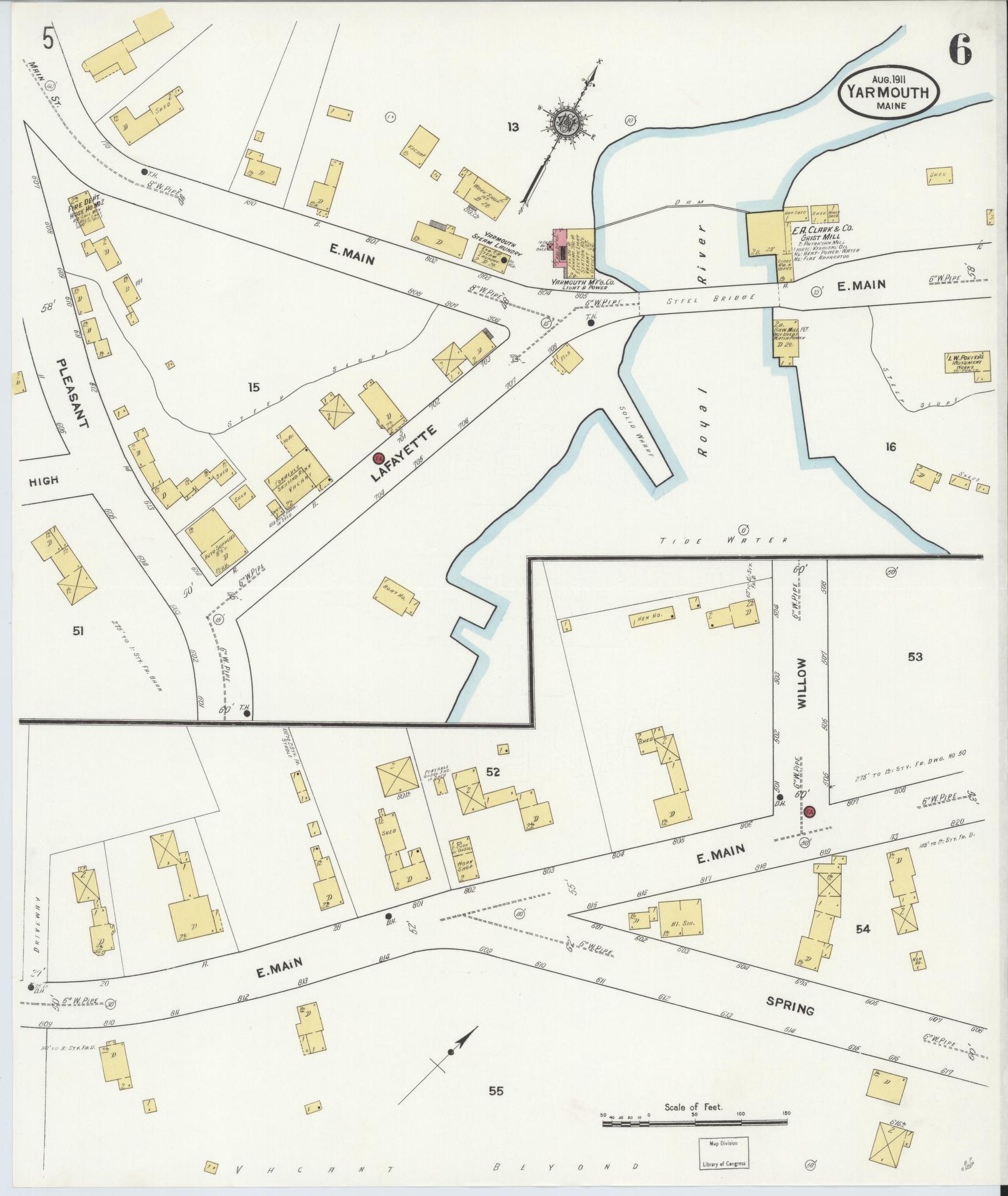Sanborn Fire Insurance Map from Yarmouth, Cumberland County, Maine (1911), Sheet #0006 - Complete Map Set gallery image, historic Sanborn map, vintage wall art, Maine Maine