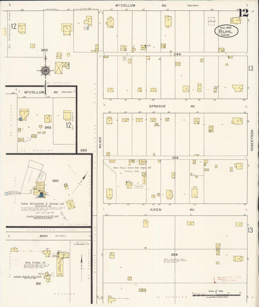 Sanborn Fire Insurance Map from Buhl, Twin Falls County, Idaho (1922), Sheet #0012 - Historic Sanborn Fire Insurance Map Print, vintage old map wall art, antique decor, genealogy gift, Falls Idaho map