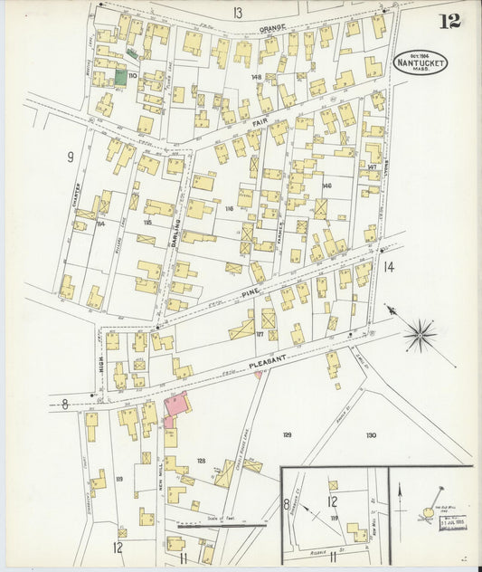 Sanborn Fire Insurance Map from Nantucket, Nantucket County, Massachusetts (1904), Sheet #0012 - Historic Sanborn Fire Insurance Map Print, vintage old map wall art, antique decor, genealogy gift, Massachusetts Massachusetts map