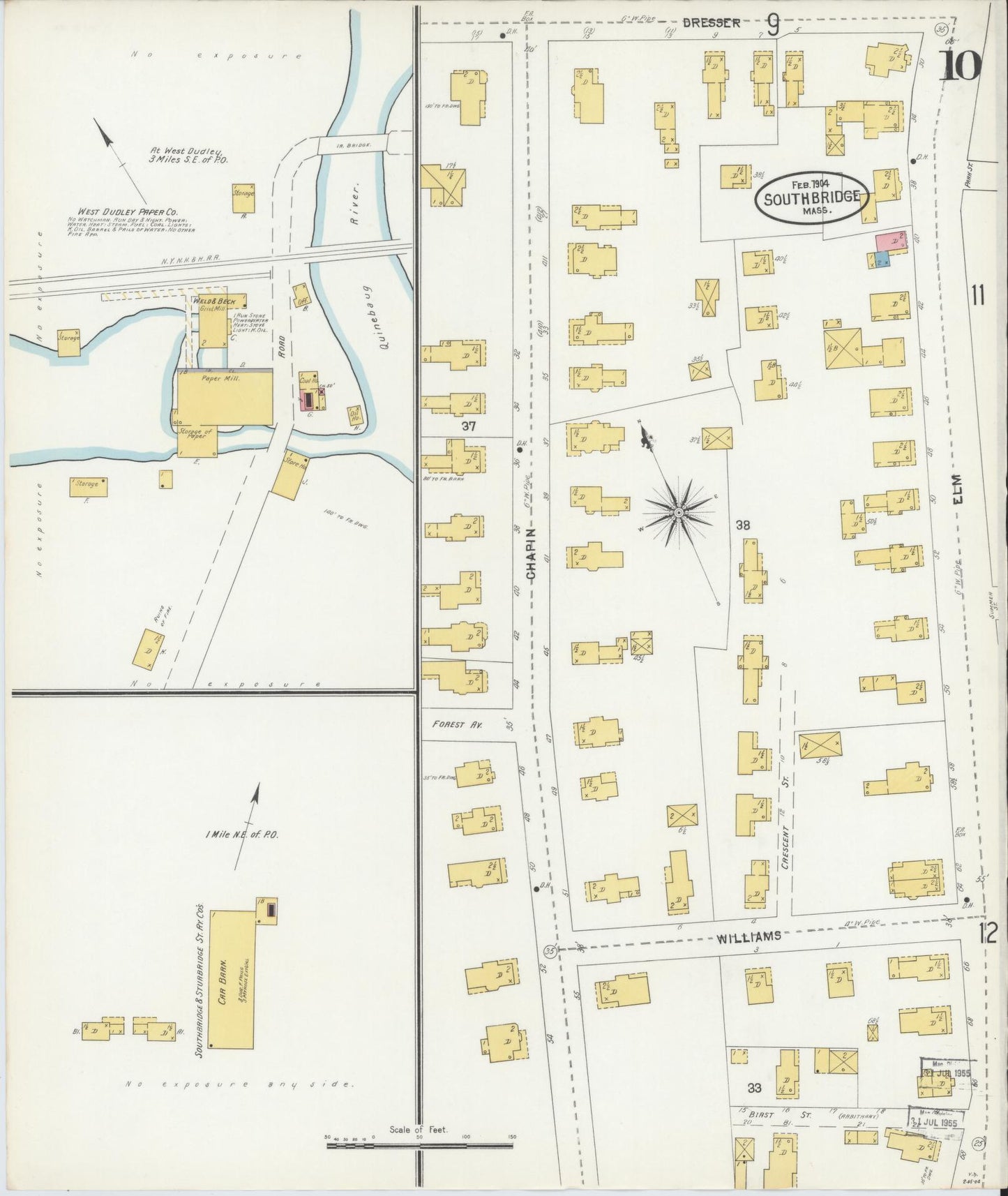 Sanborn Fire Insurance Map from Southbridge, Worcester County, Massachusetts (1904), Sheet #0010 - Historic Sanborn Fire Insurance Map Print, vintage old map wall art, antique decor, genealogy gift, Massachusetts Massachusetts map