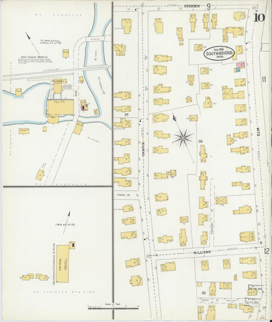 Sanborn Fire Insurance Map from Southbridge, Worcester County, Massachusetts (1904), Sheet #0010 - Historic Sanborn Fire Insurance Map Print, vintage old map wall art, antique decor, genealogy gift, Massachusetts Massachusetts map