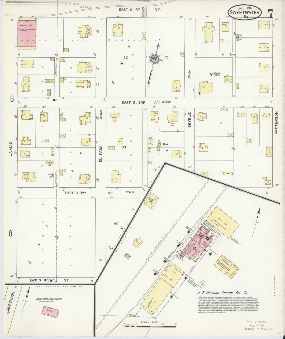 Sanborn Fire Insurance Map from Sweetwater, Nolan County, Texas (1914), Sheet #0007 - Historic Sanborn Fire Insurance Map Print, vintage old map wall art, antique decor, genealogy gift, Texas Texas map