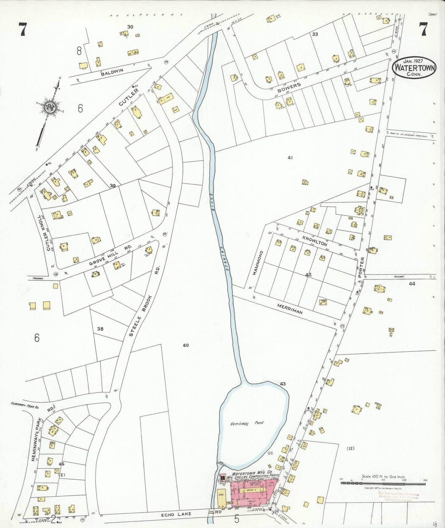 Sanborn Fire Insurance Map from Watertown, Litchfield County, Connecticut (1927), Sheet #0007 - Complete Map Set gallery image, historic Sanborn map, vintage wall art, Connecticut Connecticut