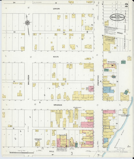 Sanborn Fire Insurance Map from Granite Falls, Yellow Medicine And Chippewa Counties, Minnesota (1909), Sheet #0002 - Historic Sanborn Fire Insurance Map Print, vintage old map wall art, antique decor, genealogy gift, Minnesota Minnesota map