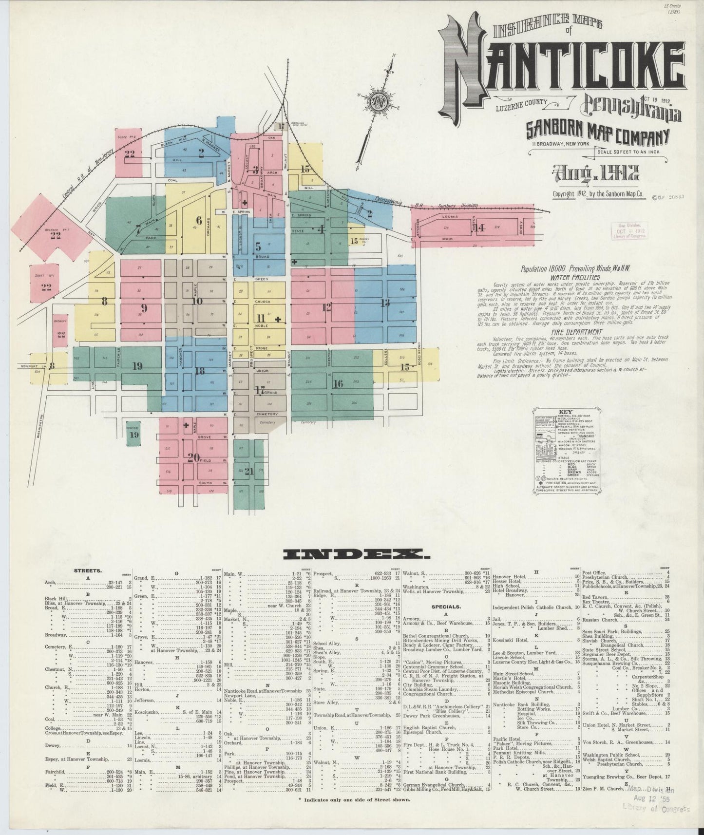 Sanborn Fire Insurance Map from Nanticoke, Luzerne County, Pennsylvania (1912), Sheet #0001 - Complete Map Set gallery image, historic Sanborn map, vintage wall art, Pennsylvania Pennsylvania