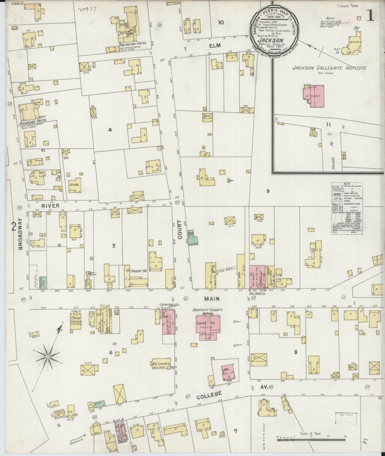 Sanborn Fire Insurance Map from Jackson, Breathitt County, Kentucky. (1897) – Historic Sanborn Fire Insurance Map Print