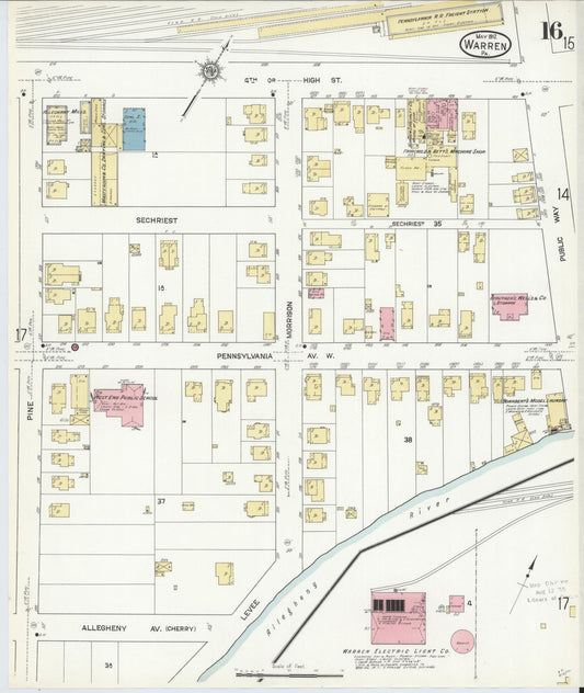 Sanborn Fire Insurance Map from Warren, Warren County, Pennsylvania (1912), Sheet #0016 - Historic Sanborn Fire Insurance Map Print, vintage old map wall art, antique decor, genealogy gift, Pennsylvania Pennsylvania map