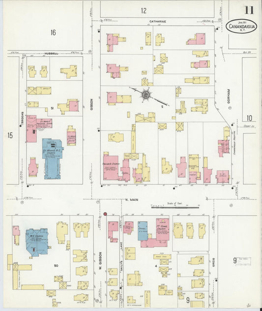Sanborn Fire Insurance Map from Canandaigua, Ontario County, New York (1911), Sheet #0011 - Historic Sanborn Fire Insurance Map Print, vintage old map wall art, antique decor, genealogy gift, New York New York map