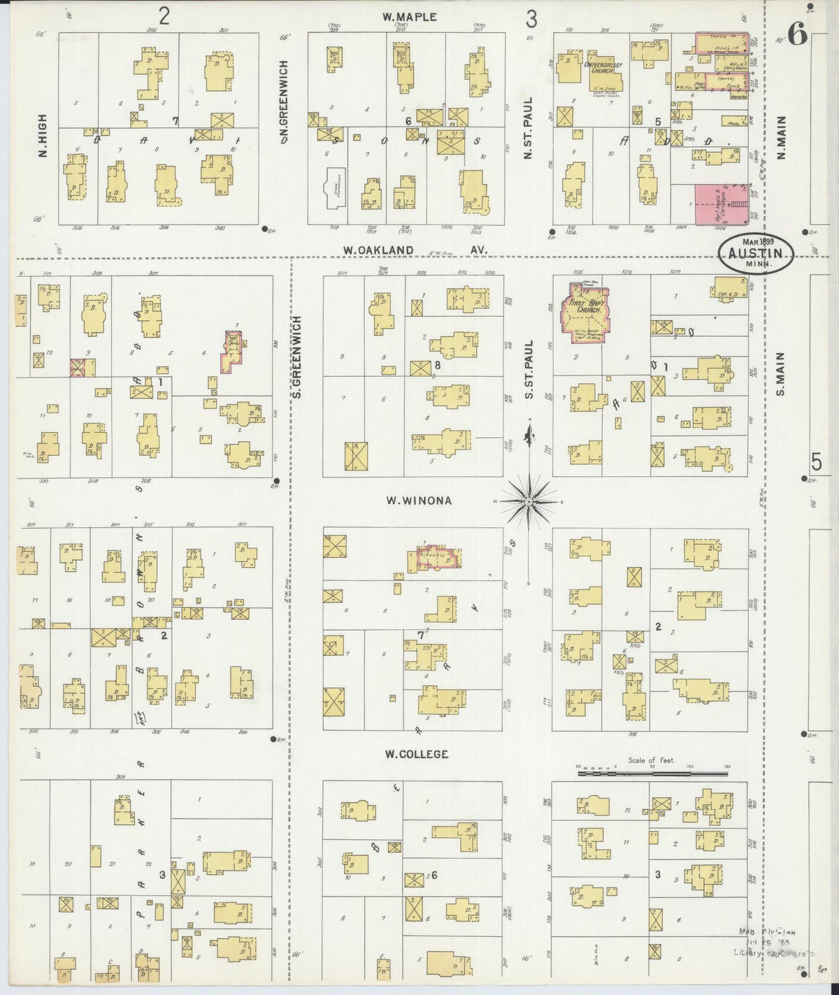 Sanborn Fire Insurance Map from Austin, Mower County, Minnesota (1899), Sheet #0006 - Historic Sanborn Fire Insurance Map Print, vintage old map wall art, antique decor, genealogy gift, Minnesota Minnesota map