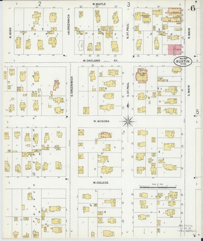 Sanborn Fire Insurance Map from Austin, Mower County, Minnesota (1899), Sheet #0006 - Historic Sanborn Fire Insurance Map Print, vintage old map wall art, antique decor, genealogy gift, Minnesota Minnesota map
