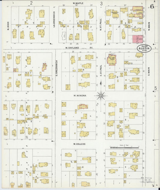 Sanborn Fire Insurance Map from Austin, Mower County, Minnesota (1899), Sheet #0006 - Historic Sanborn Fire Insurance Map Print, vintage old map wall art, antique decor, genealogy gift, Minnesota Minnesota map