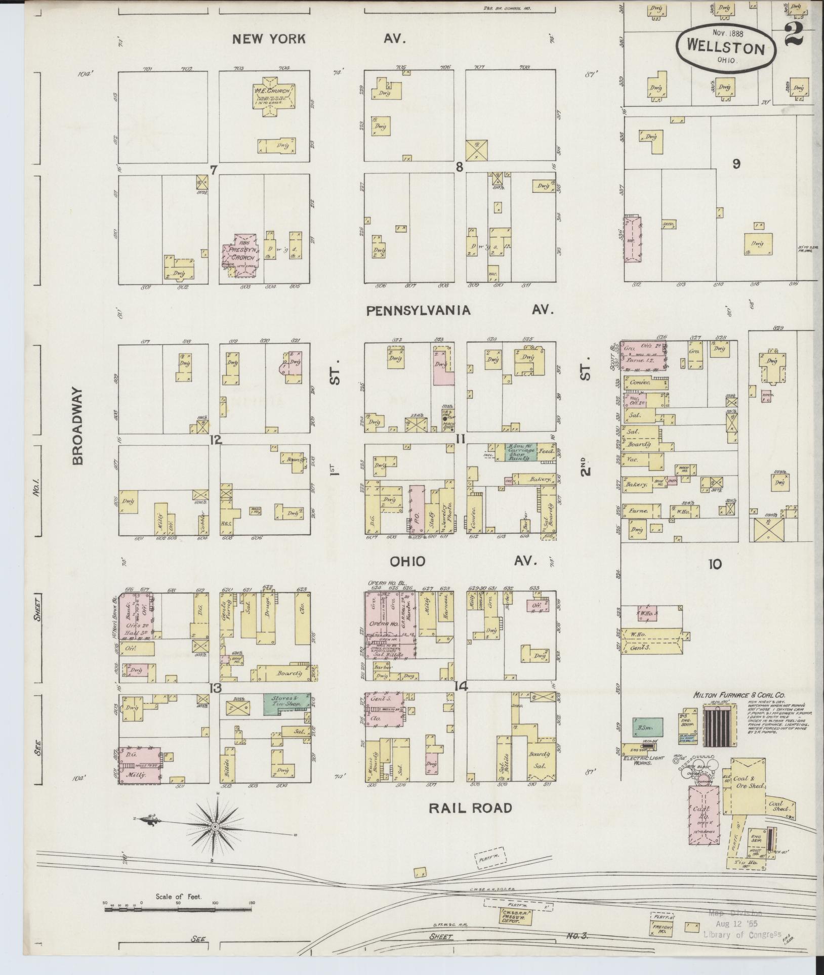 Sanborn Fire Insurance Map from Wellston, Jackson County, Ohio (1888), Sheet #0002 - Complete Map Set gallery image, historic Sanborn map, vintage wall art, Ohio Ohio