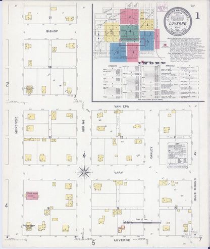 Sanborn Fire Insurance Map from Luverne, Rock County, Minnesota (1907), Sheet #0001 - Complete Map Set gallery image, historic Sanborn map, vintage wall art, Minnesota Minnesota
