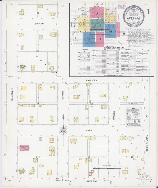 Sanborn Fire Insurance Map from Luverne, Rock County, Minnesota (1907), Sheet #0001 - Complete Map Set gallery image, historic Sanborn map, vintage wall art, Minnesota Minnesota