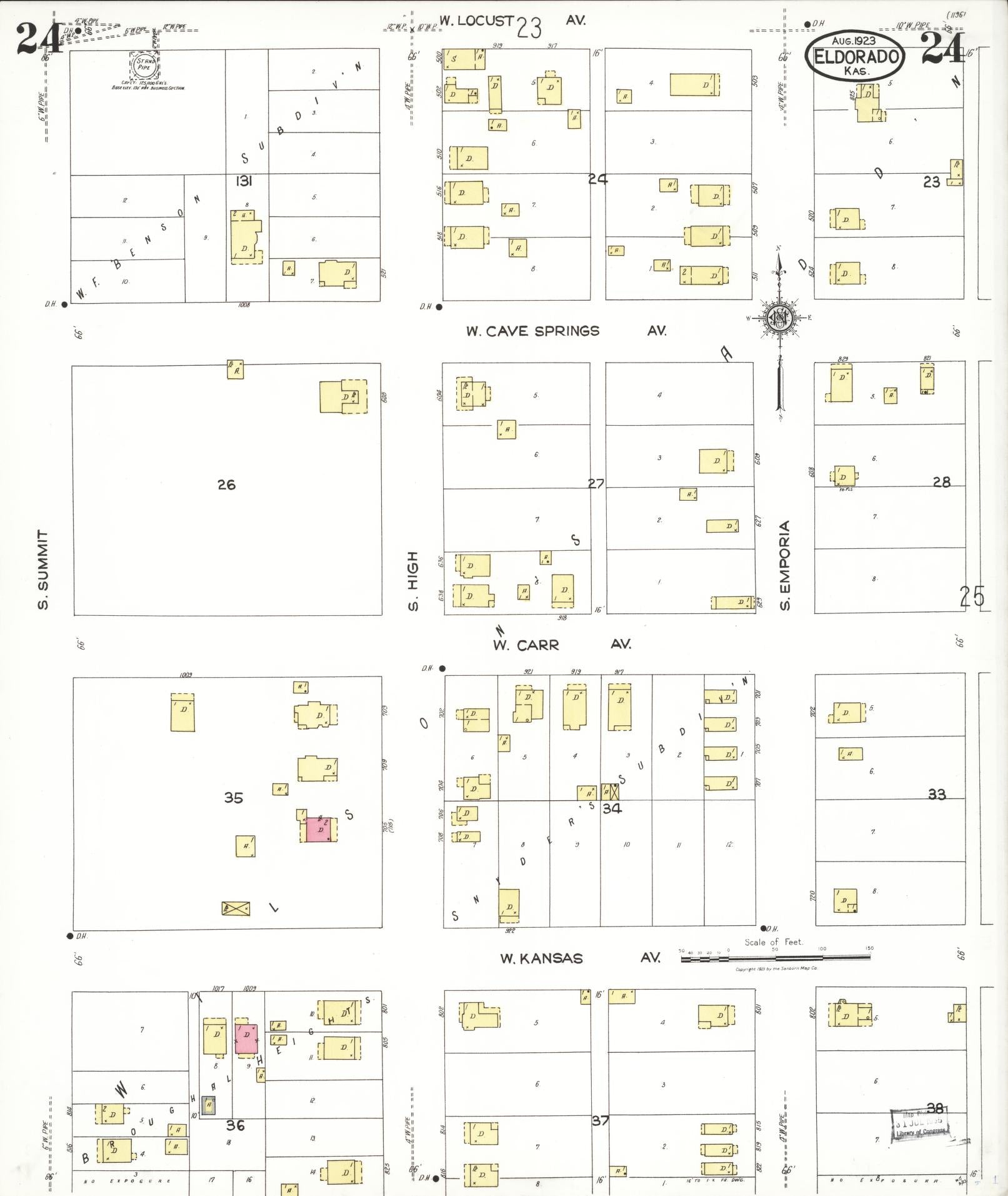 Sanborn Fire Insurance Map from El Dorado, Butler County, Kansas (1923), Sheet #0024 - Complete Map Set gallery image, historic Sanborn map, vintage wall art, Kansas Kansas